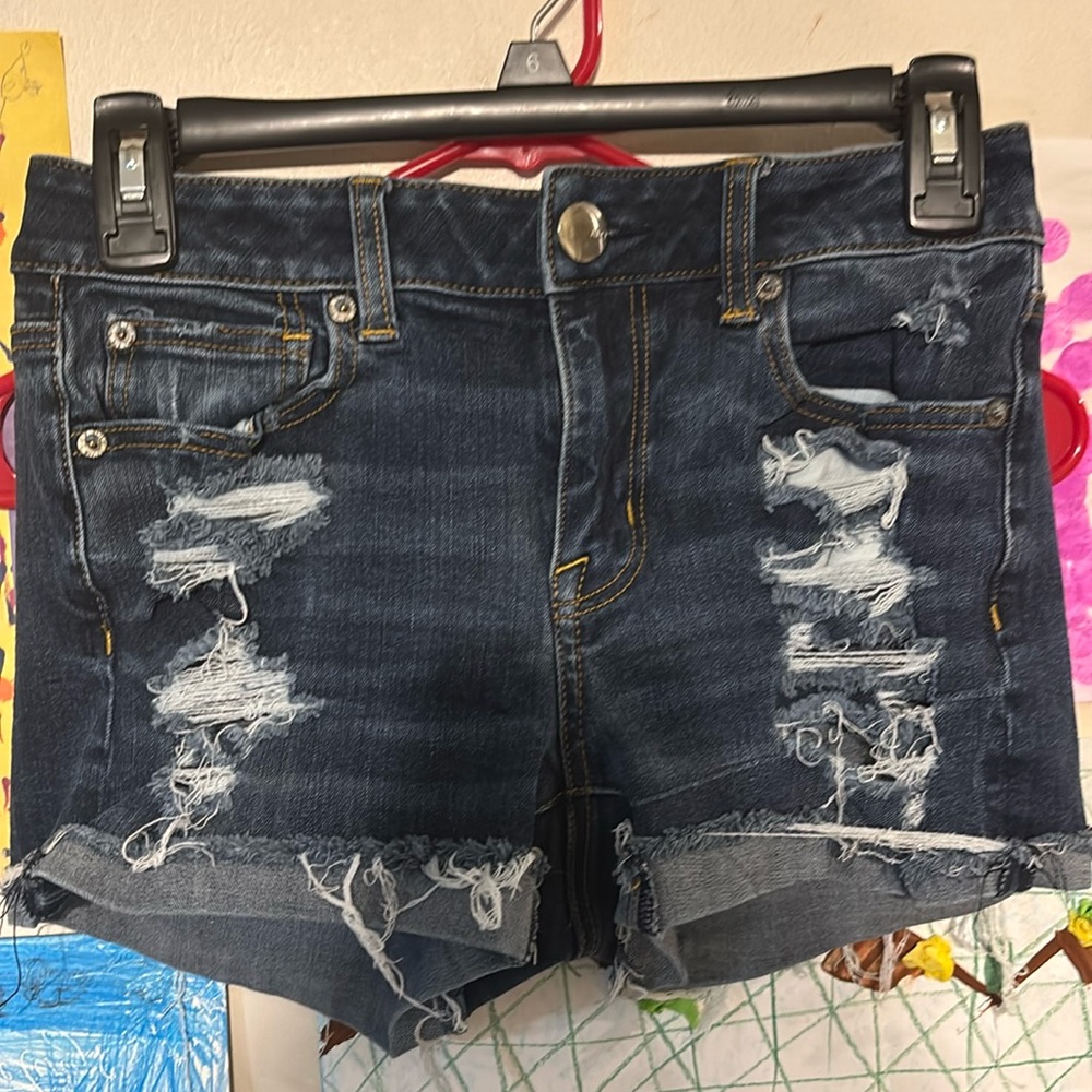 American Eagle 360degree stretch dark denim jean shorts 4 flawless condition